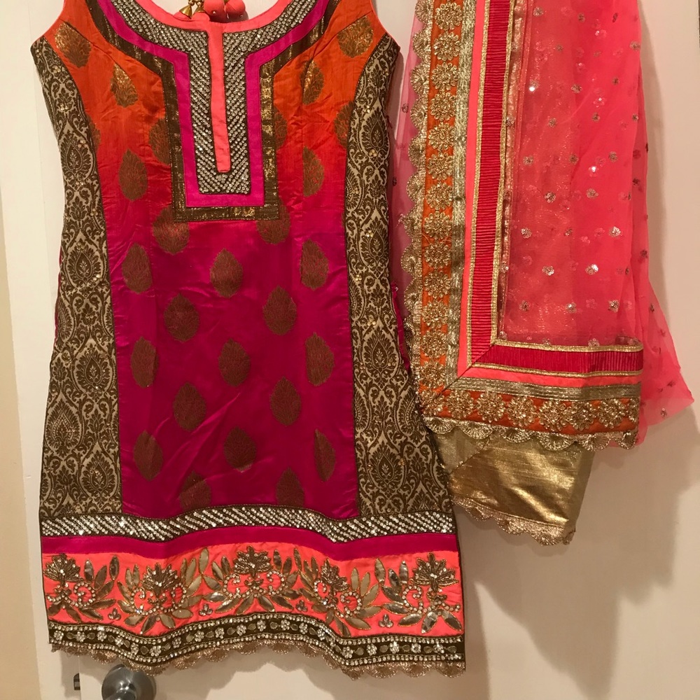 Salwar Kameez by Salwar Kameez - Pink, Orange, Gold